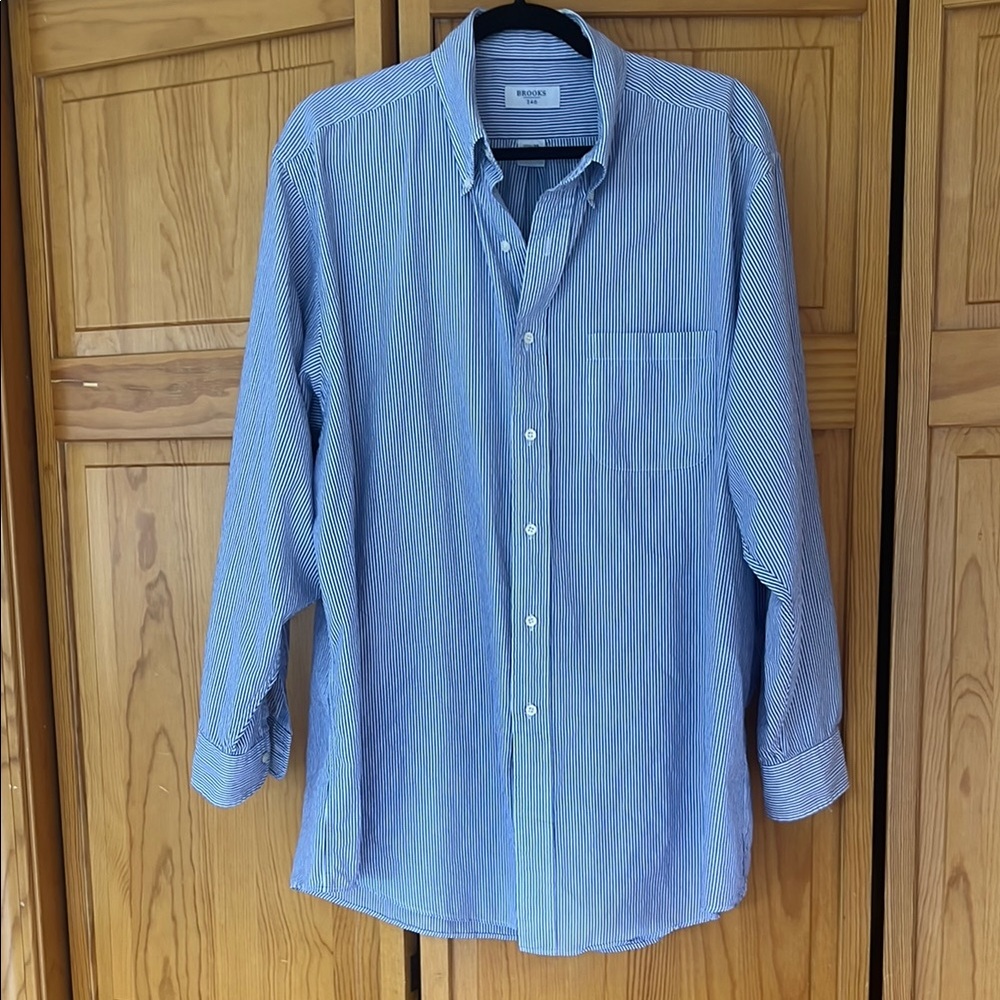 Brooks Blue and White Striped Casual Shirt